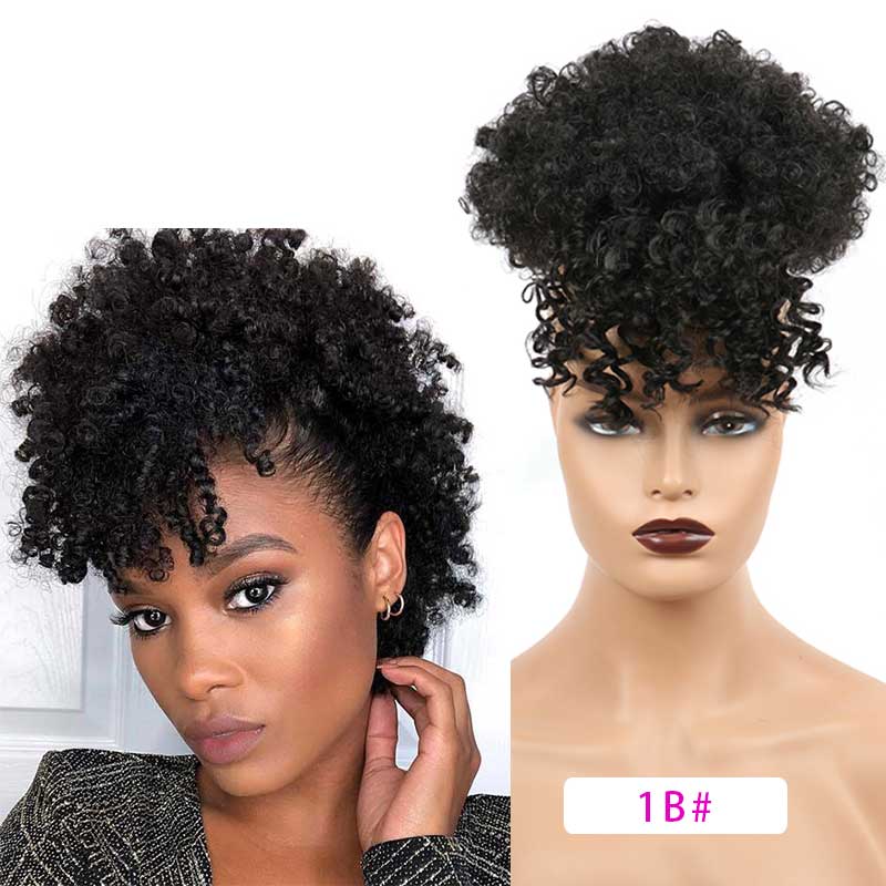 Natural Afro Puff With Bangs