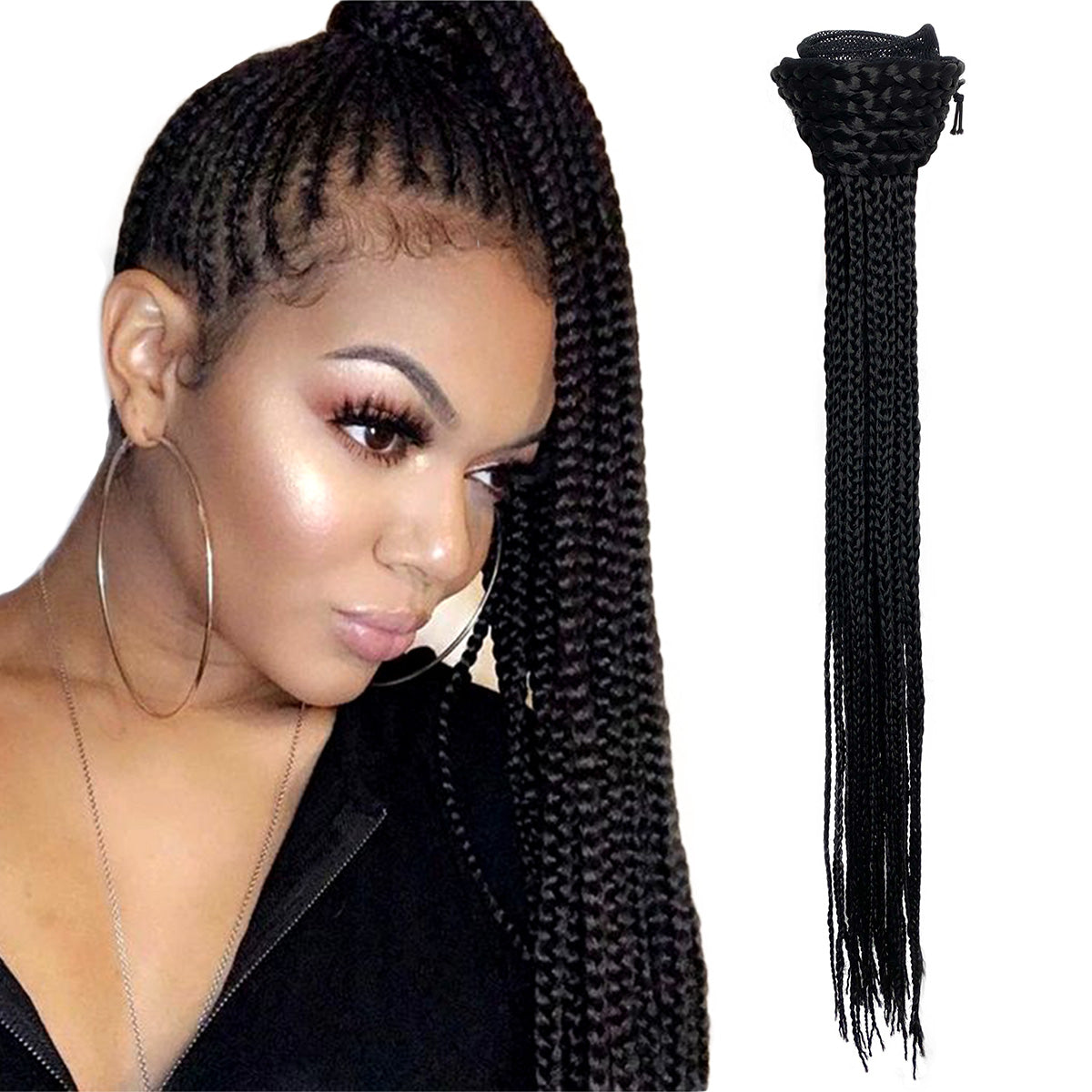 Box Braided Ponytail Hair Extension Long drawstring ponytail Vavanga