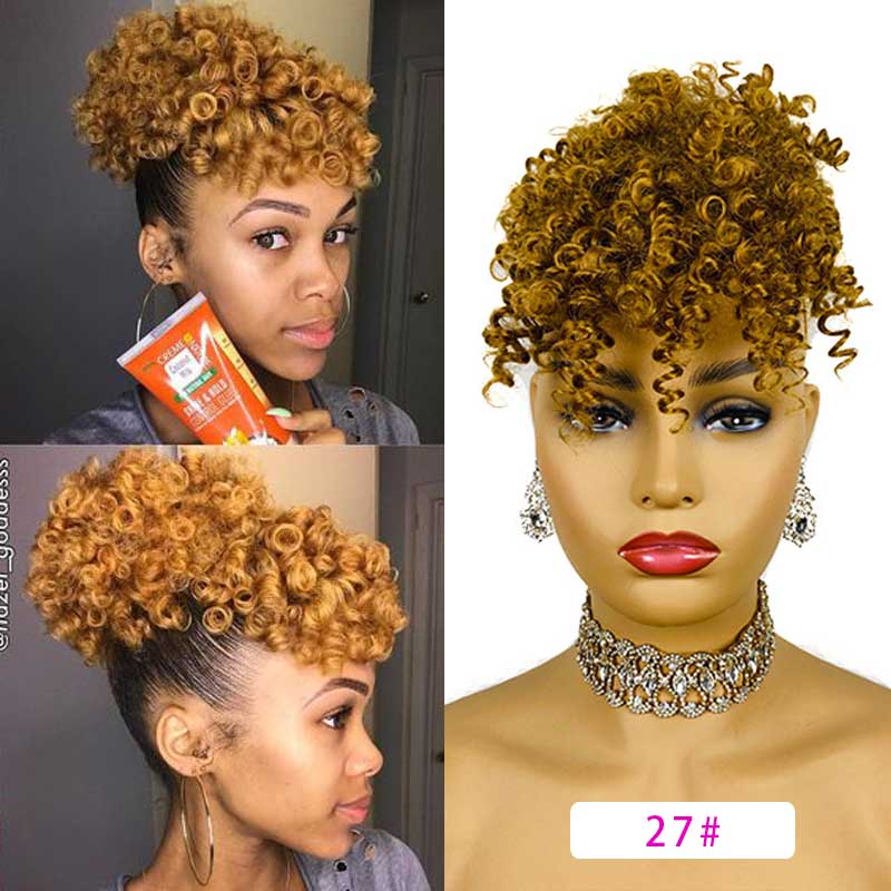 Natural Afro Puff With Bangs Synthetic Short Drawstring Ponytail hair