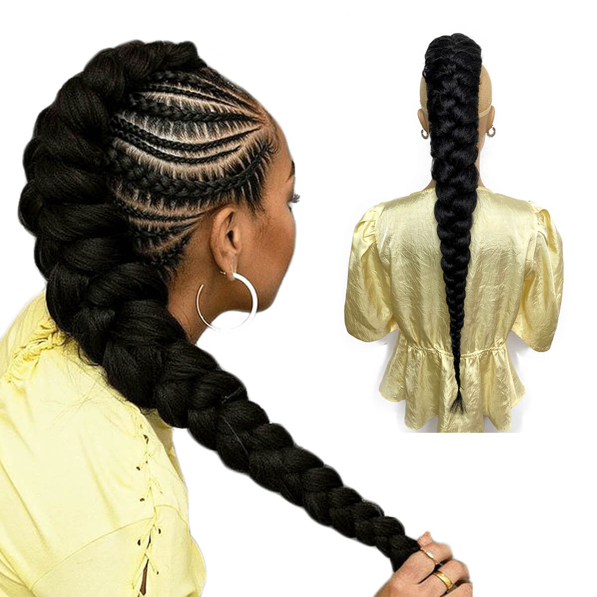 Long Braided Ponytail Extension 30inch Fishtail Braid Ponytail for Women