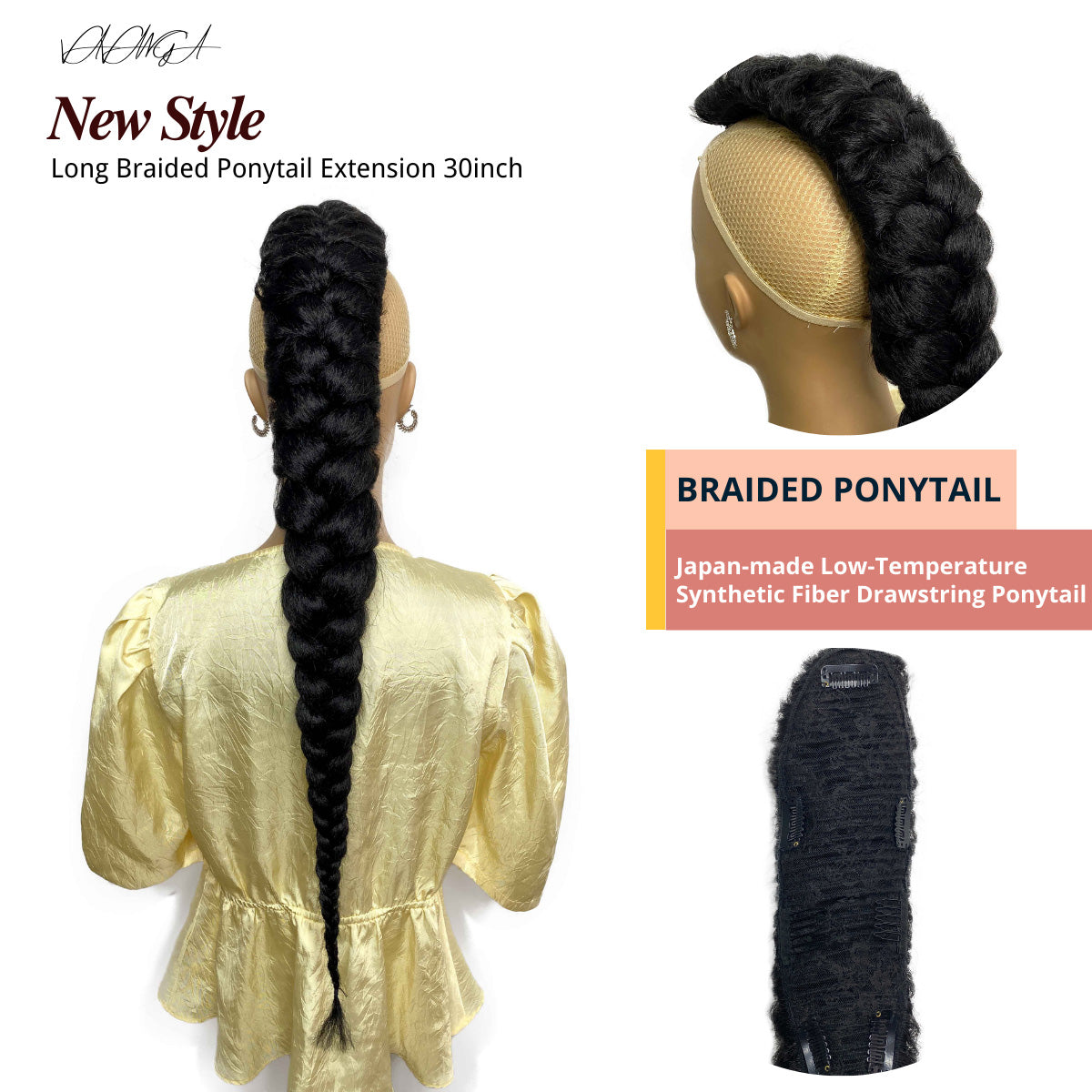 Long Braided Ponytail Extension 30inch Fishtail Braid Ponytail for Women
