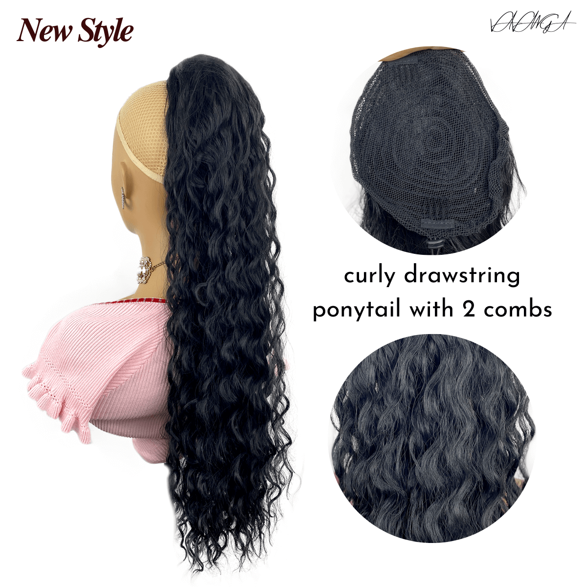 Long Curly Ponytail Extension, 30 Inch Drawstring Pony Tail Clip-in Hairpiece