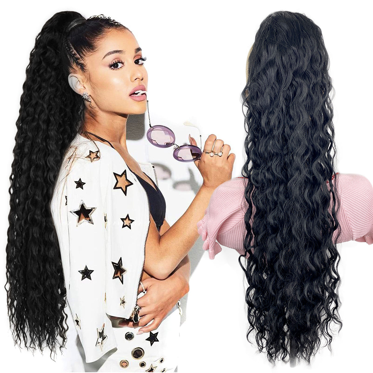 Long Curly Ponytail Extension, 30 Inch Drawstring Pony Tail Clip-in Hairpiece