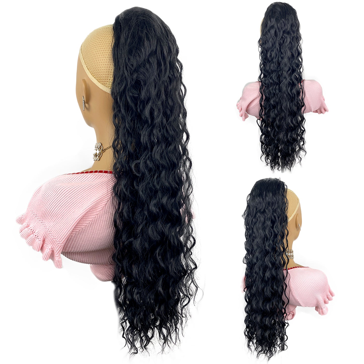 Long Curly Ponytail Extension, 30 Inch Drawstring Pony Tail Clip-in Hairpiece