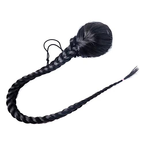 26inch Long Braided Ponytail Black Fishtail Braid Drawstring Ponytail