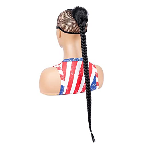 26inch Long Braided Ponytail Black Fishtail Braid Drawstring Ponytail