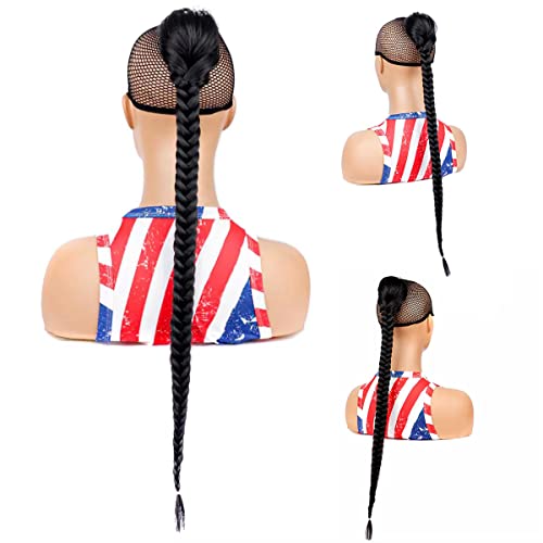 26inch Long Braided Ponytail Black Fishtail Braid Drawstring Ponytail