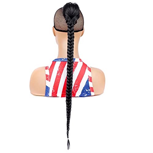 26inch Long Braided Ponytail Black Fishtail Braid Drawstring Ponytail