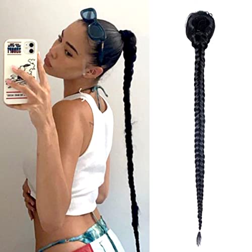 26inch Long Braided Ponytail Black Fishtail Braid Drawstring Ponytail