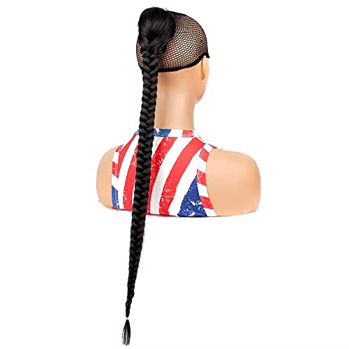26inch Long Braided Ponytail Black Fishtail Braid Drawstring Ponytail