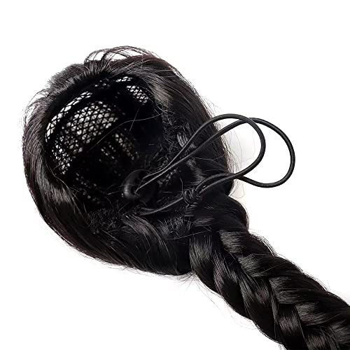 26inch Long Braided Ponytail Black Fishtail Braid Drawstring Ponytail