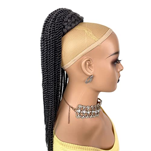 VAVANGA 2X Senegalese Twist Braid Ponytail 20inch Drawstring Ponytail Black Women