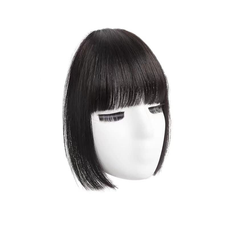 Black Bangs Clip in Hair Synthetic Hair Princess Cut Bangs Hair Piece Fringe Bangs