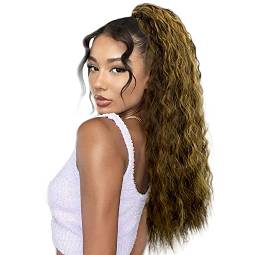 Highlight Curly Ponytail Long Corn Wave Drawstring Ponytail for Black Women