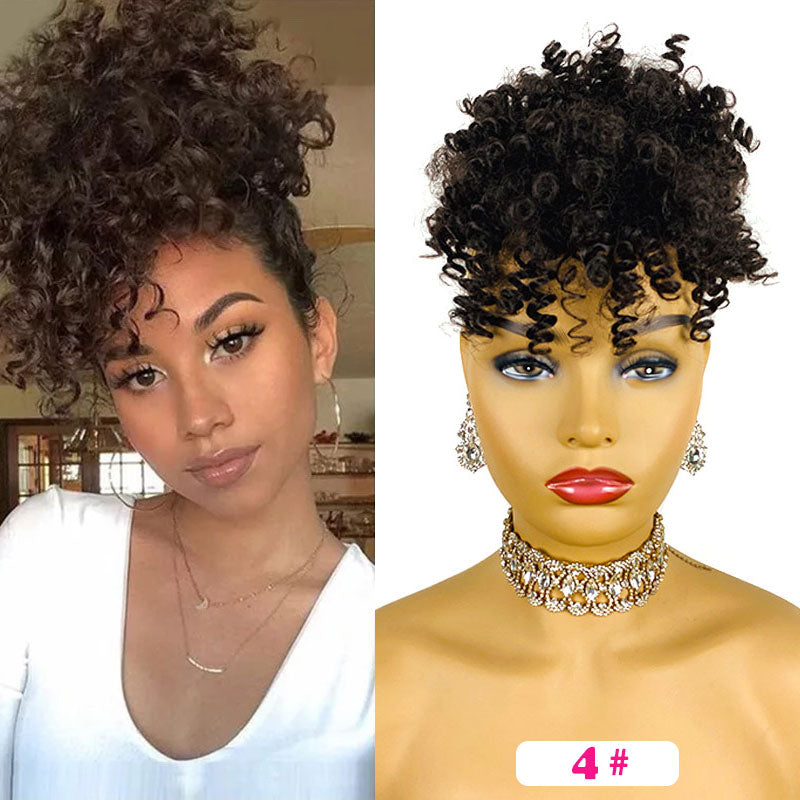 synthetic hair Afro Puff With Bangs