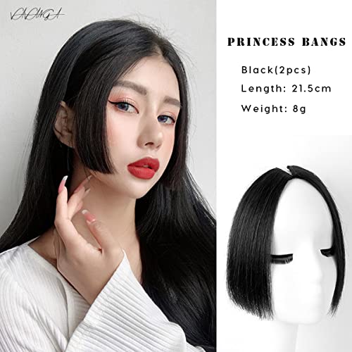 VAVANGA Long Bangs Clip in Hair Piece, Synthetic Hair Princess Bangs Thick Middle Part Bangs