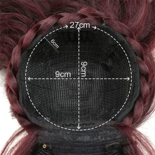 VAVANGA 16inch Loose Deep Wave Ponytail with Bangs, Synthetic Ombre Red Ponytail & Swoop Side Bang Quick Pony Bang Hair piece China Bang Attached Drawstring Ponytail Extension for Black Women