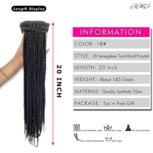VAVANGA 2X Senegalese Twist Braid Ponytail 20inch Drawstring Ponytail Black Women