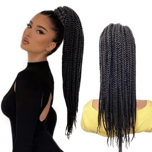 VAVANGA 2X Senegalese Twist Braid Ponytail 20inch Drawstring Ponytail Black Women