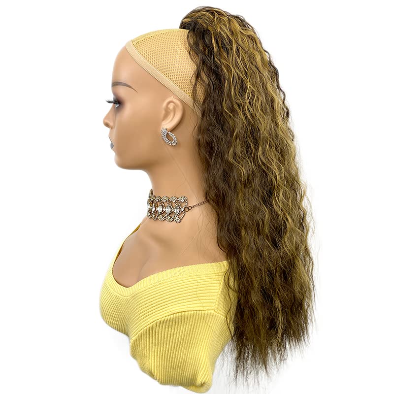 Highlight Curly Ponytail Long Corn Wave Drawstring Ponytail for Black Women