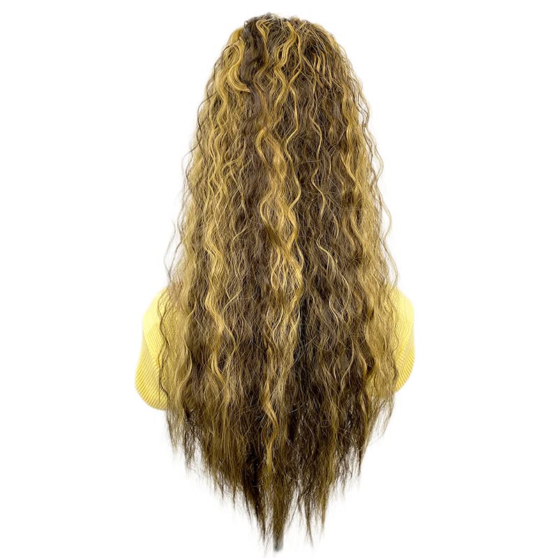 Highlight Curly Ponytail Long Corn Wave Drawstring Ponytail for Black Women