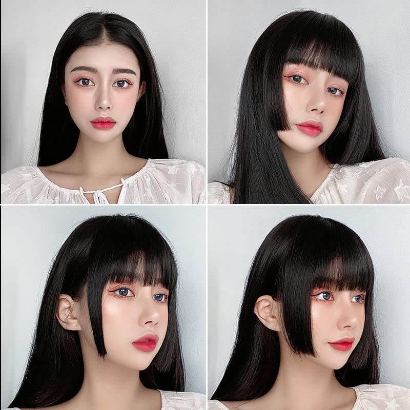 Black Bangs Clip in Hair Synthetic Hair Princess Cut Bangs Hair Piece Fringe Bangs