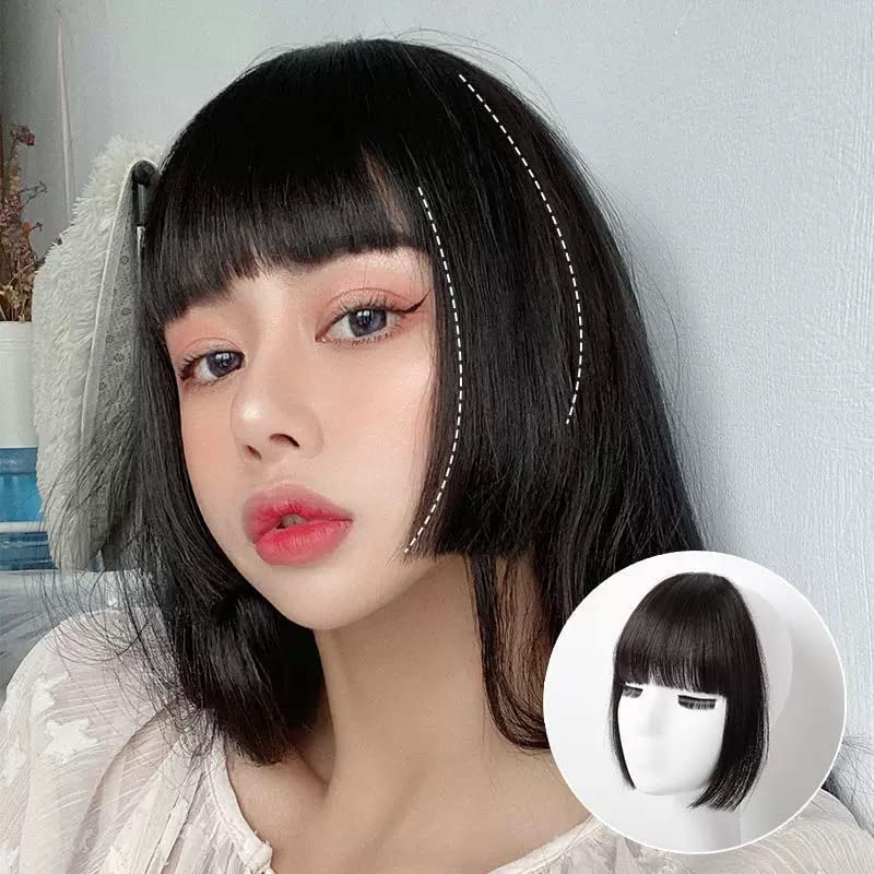 Black Bangs Clip in Hair Synthetic Hair Princess Cut Bangs Hair Piece Fringe Bangs