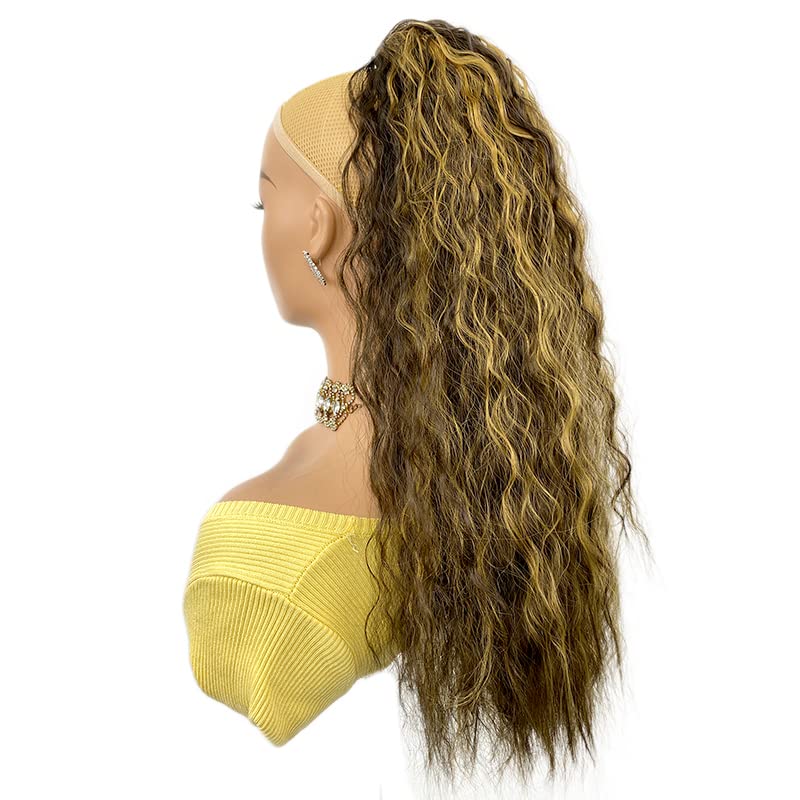 Highlight Curly Ponytail Long Corn Wave Drawstring Ponytail for Black Women