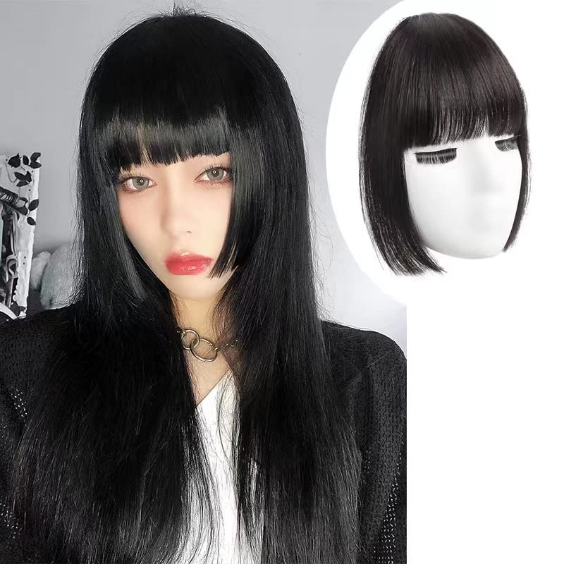 Black Bangs Clip in Hair Synthetic Hair Princess Cut Bangs Hair Piece Fringe Bangs