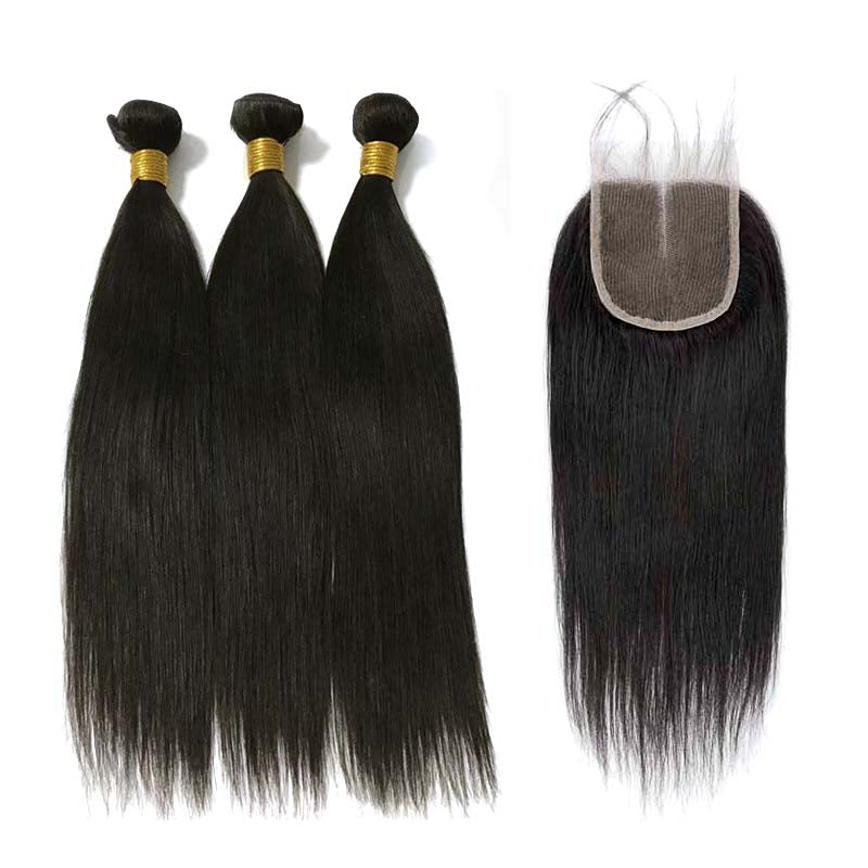 Brazilian Straight Hair 3pc with Lace Closure Middle Part