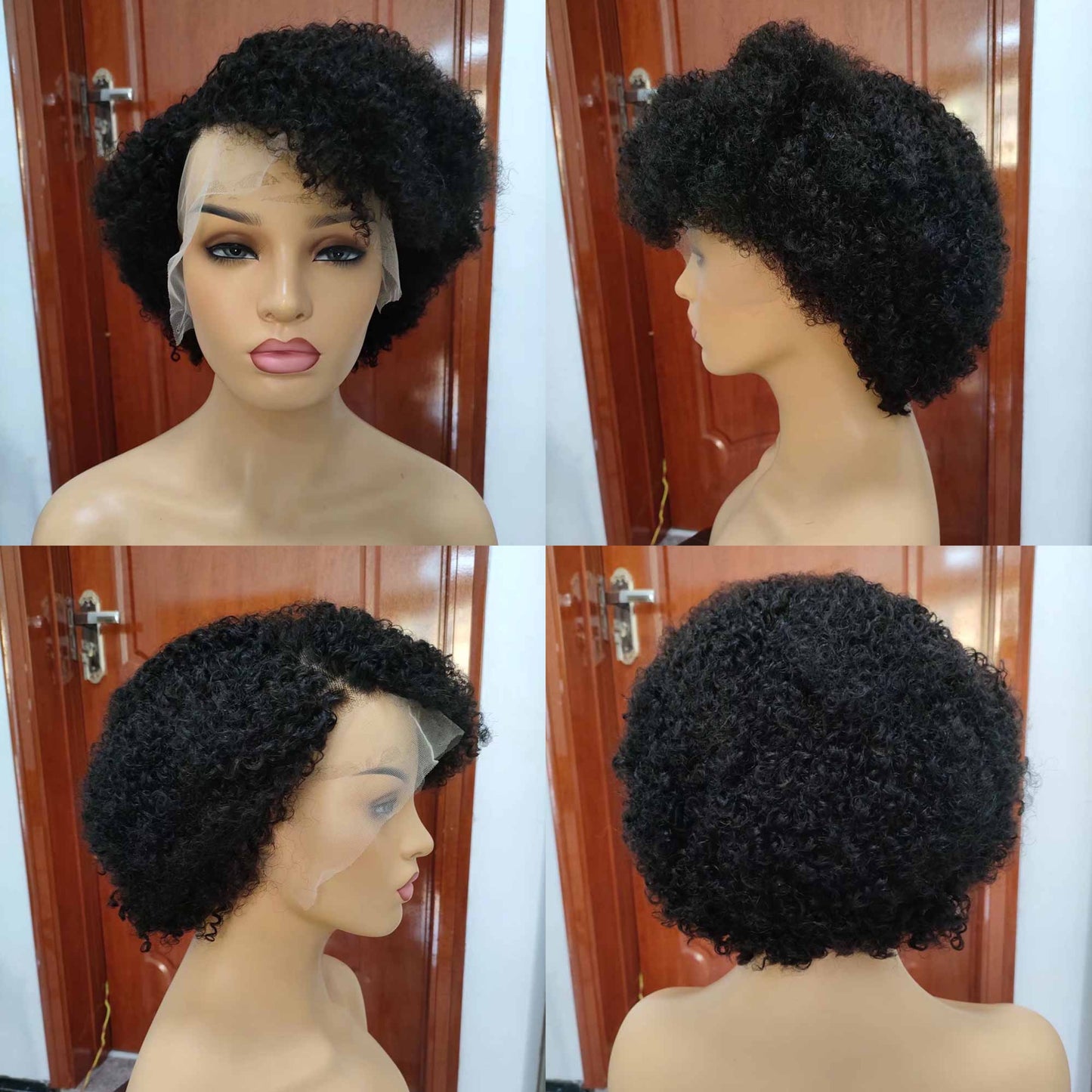 Afro Kinky Curly Pixie Cut Wig Human Hair 13x4 Lace Frontal Wig