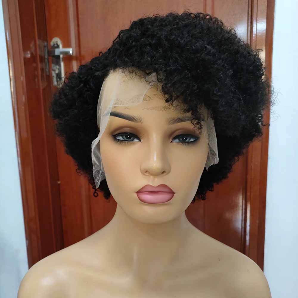 Afro Kinky Curly Pixie Cut Wig Human Hair 13x4 Lace Frontal Wig for Black Women