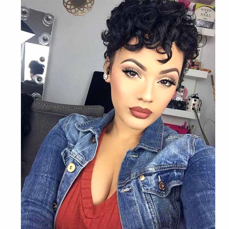 Best pixie cut curly full lace wig human hair