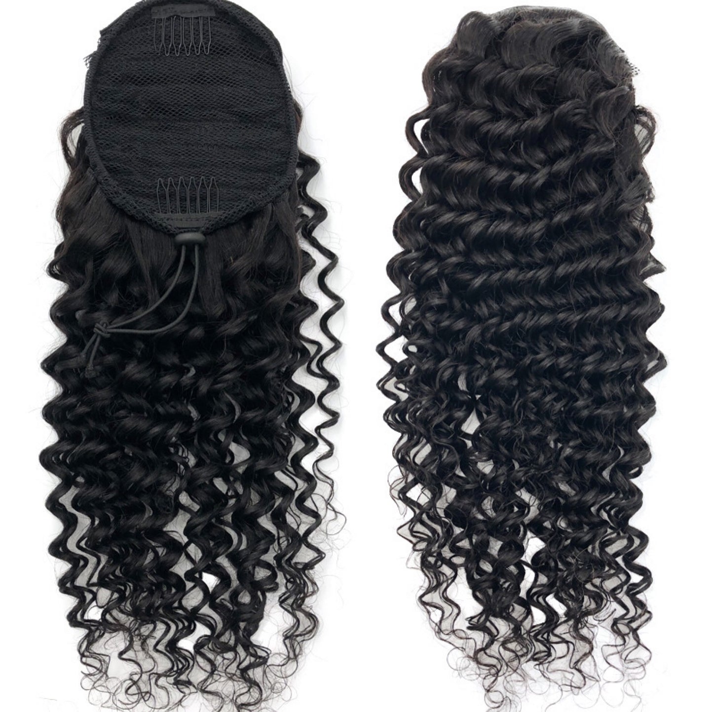 Black Deep Wave Human Hair Ponytail