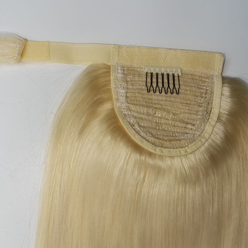 Blonde Human Hair Clip in Ponytail Straight extension