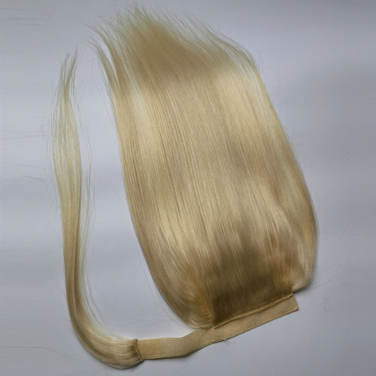 Blonde Human Hair Clip in Ponytail Straight long