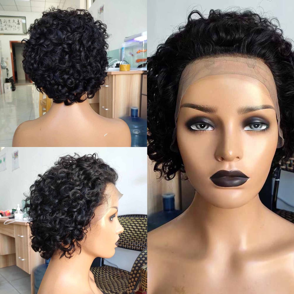 Brazilian Curly Pixie Cut Wig Human Hair Lace Frontal Wig