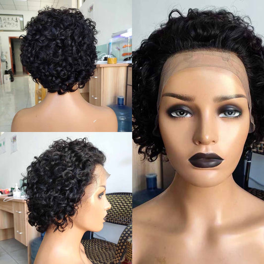 Brazilian Curly Pixie Cut Wig Human Hair Lace Frontal Wig