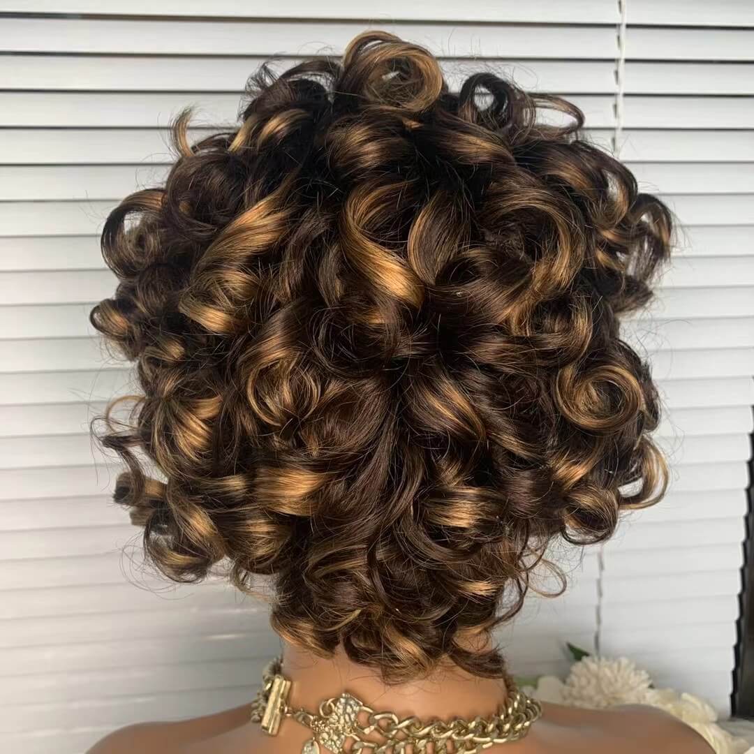 Brown ighlight loose Wave Human Hair Wig 13x1 Lace Wig For African American