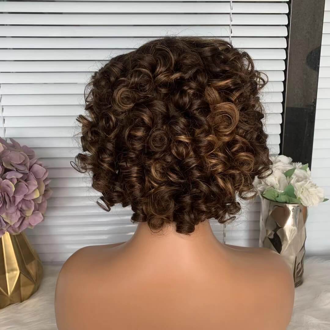 Brown highlight Human Hair Loose Wave Wig With Bangs For African American