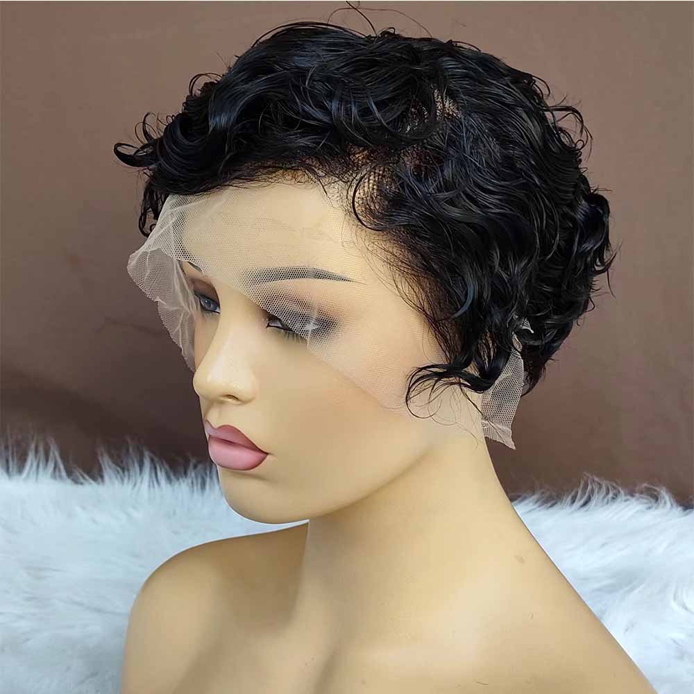 Curly Pixie Cut Human Hair Wigs 13x4 Lace Frontal Wig for African