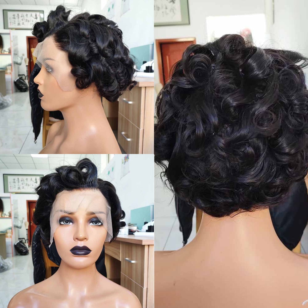 Curly Pixie Cut Lace Wig Human Hair Lace Frontal Wig