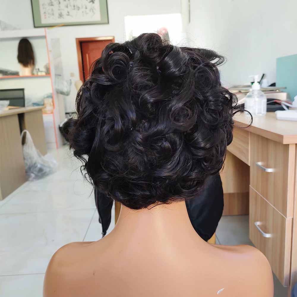 Curly Pixie Cut Lace Wig Human Hair Lace Frontal Wig for African American