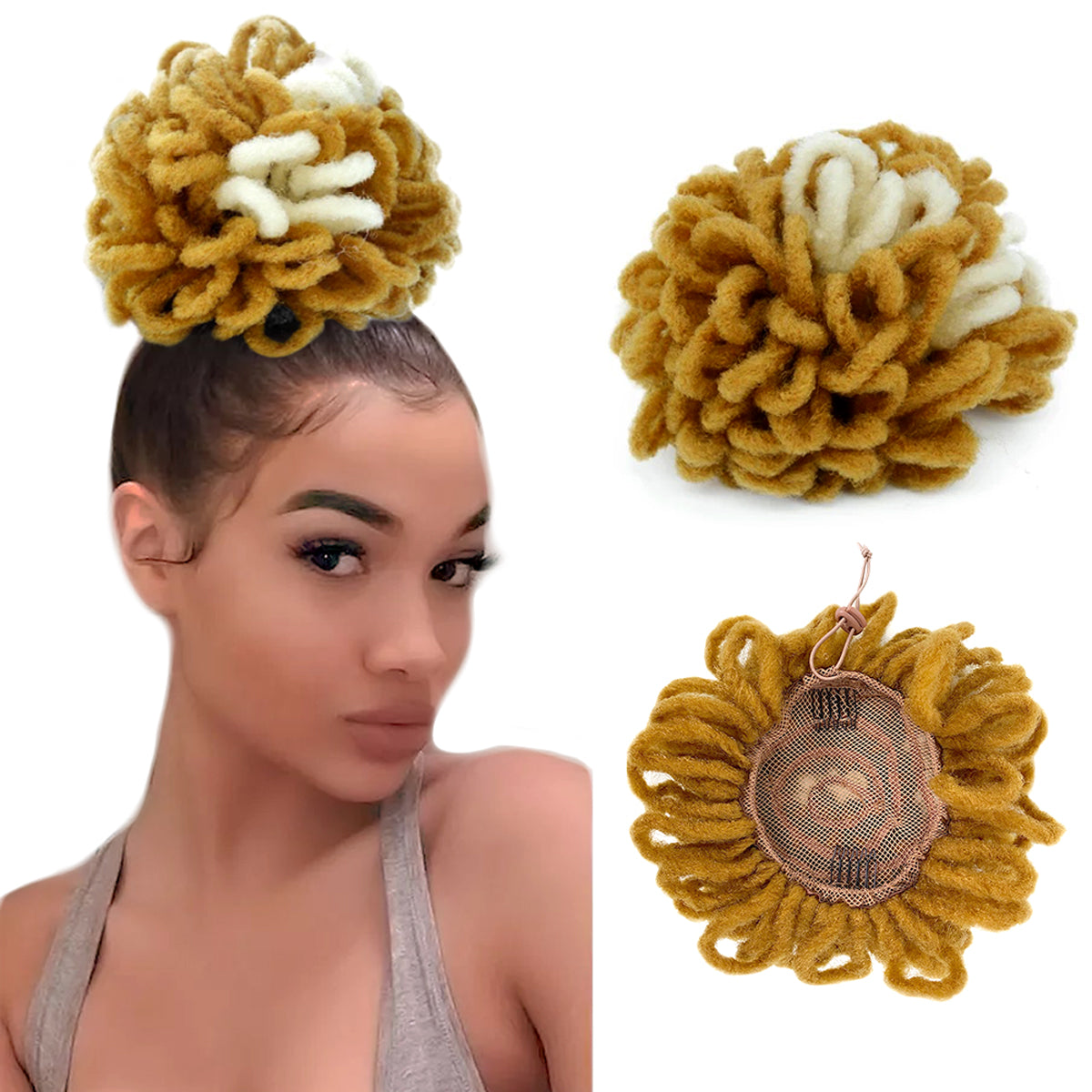 DreadLock Bun – Afro Puff Cordon de serrage Queue de cheval postiche Clip dans les cheveux pour les femmes noires
