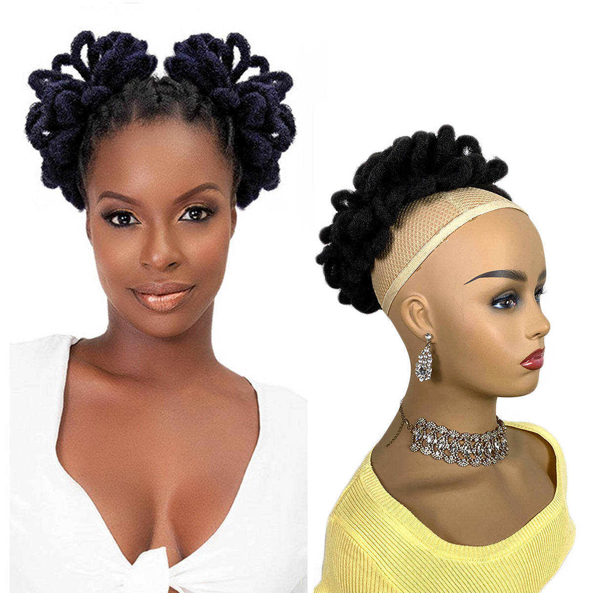 1B dreadlock bun hair extension for black women