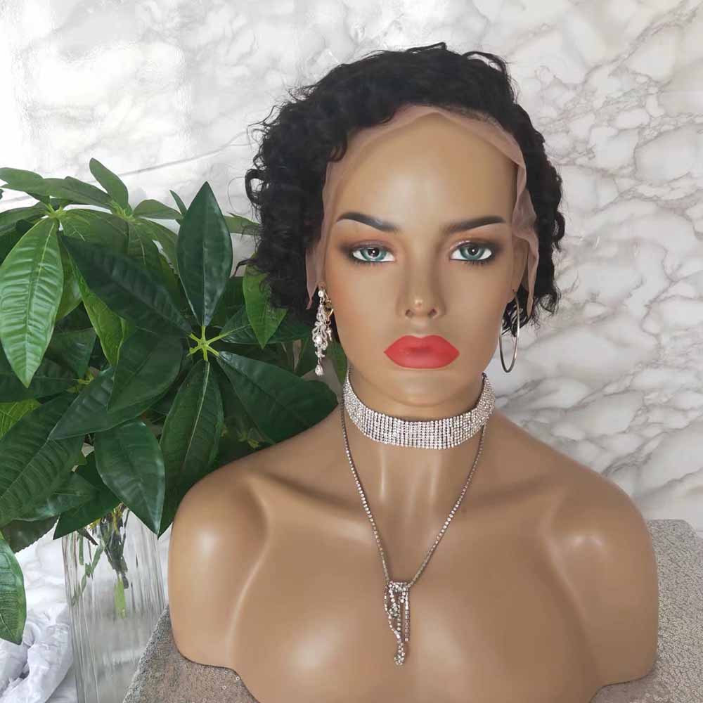 Deep Wave Pixie Cut Wig Human Hair Lace Frontal Wig for African American