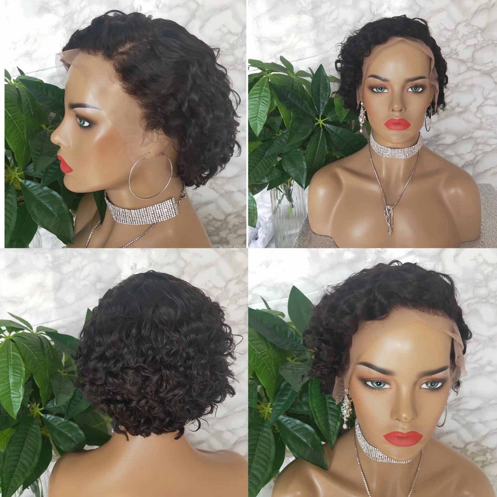 Deep Wave Pixie Cut Wig Human Hair Lace Frontal Wig for African American