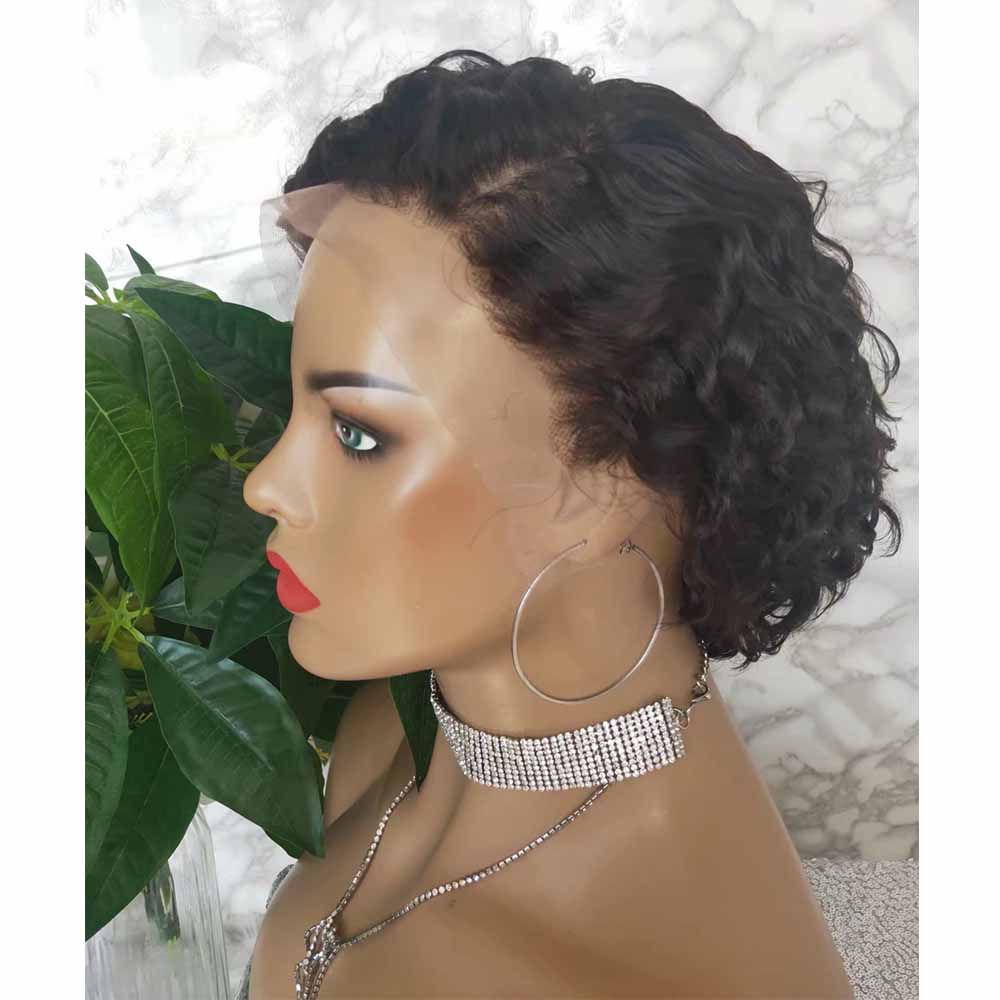 Deep Wave Pixie Cut Wig Human Hair Lace Frontal Wig for African American