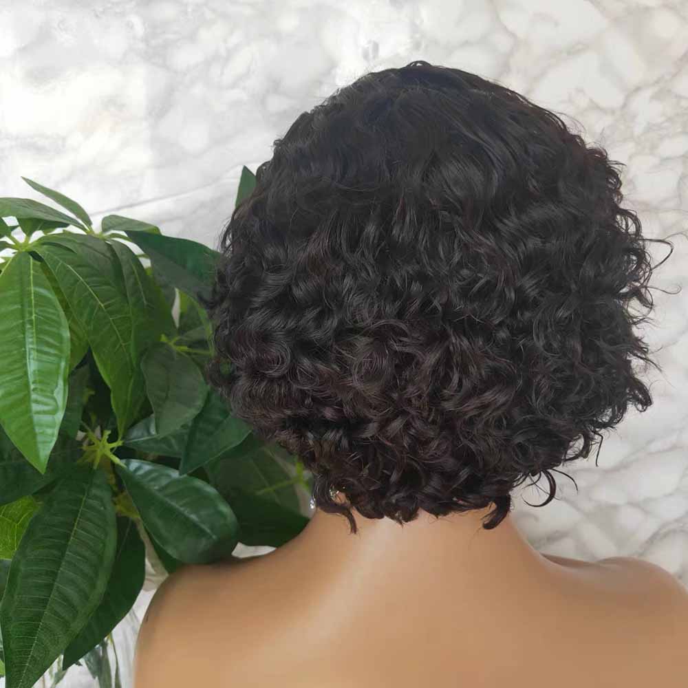 Deep Wave Pixie Cut Wig Human Hair Lace Frontal Wig for African American