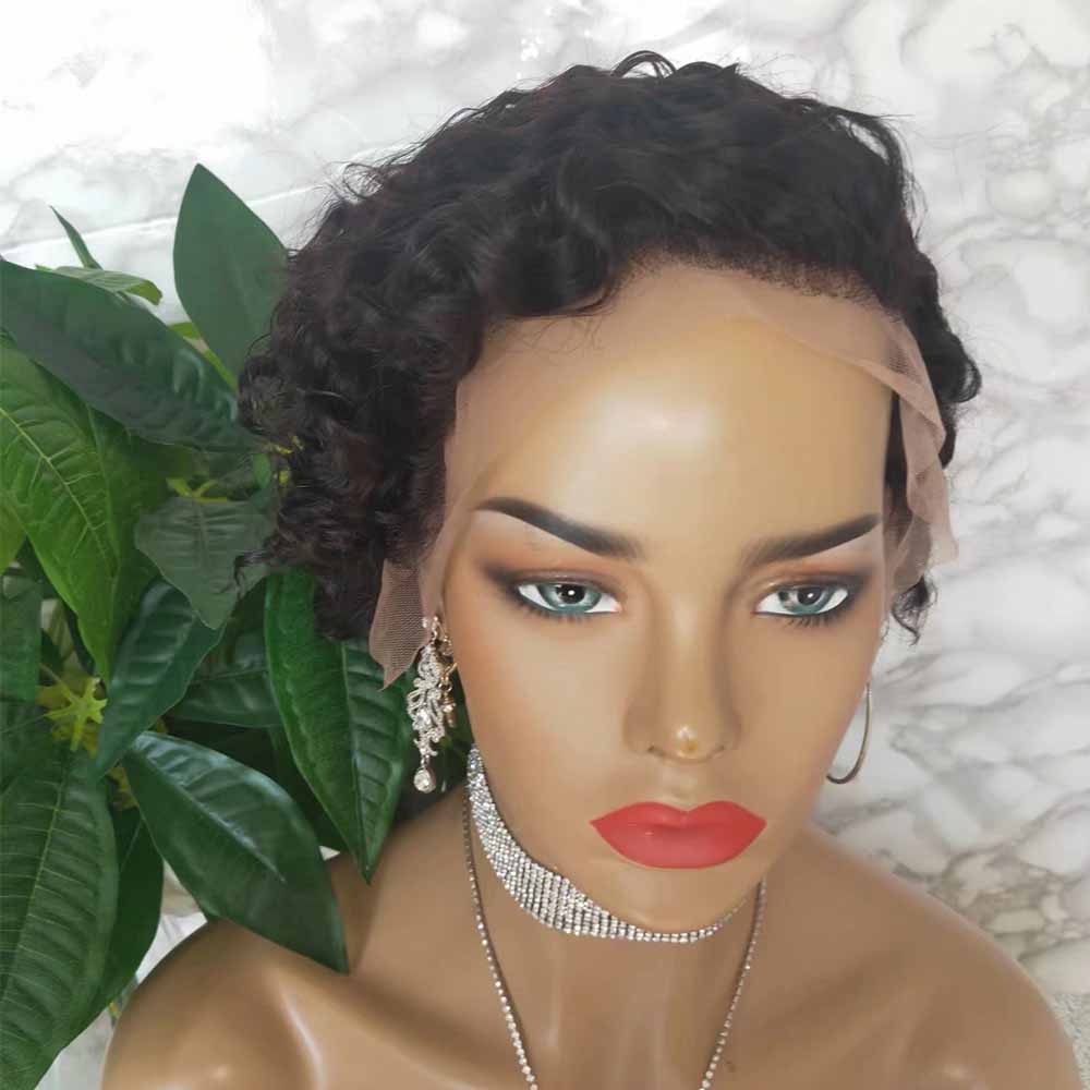 Deep Wave Pixie Cut Wig Human Hair Lace Frontal Wig for African American